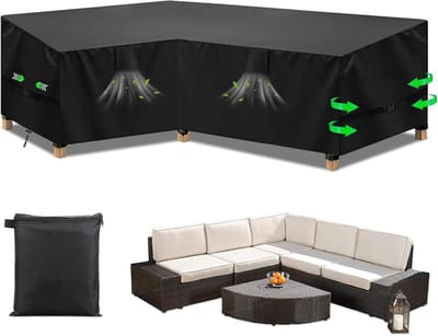 Famanu – Tuinmeubelhoes L-vorm - waterdichte en winddichte beschermhoes voor hoekbank en lounge - zwart - duurzaam polyester - beschermt tegen weersinvloeden en vuil