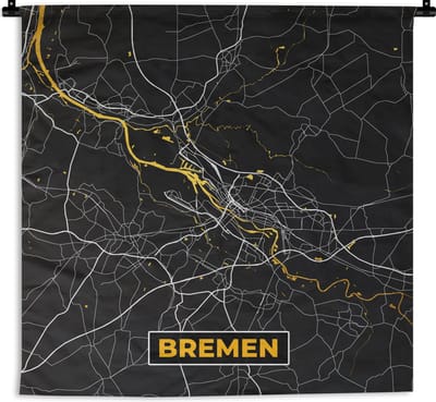 Wandkleed - Wanddoek - Bremen - Goud - Stadskaart - Plattegrond - Duitsland - Kaart - 180x180 cm - Wandtapijt