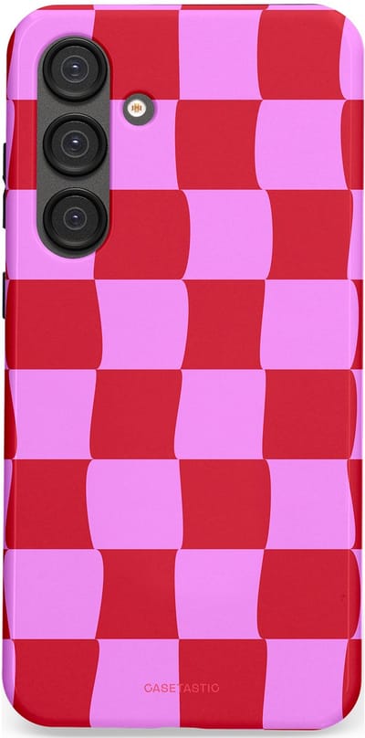 Casetastic hoesje geschikt voor Samsung Galaxy S25 Plus - Dubbellaagse bescherming - Dansend Ruitje - Fashion Case - Rood Lavendel Roze