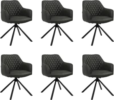 Bronx71® Industriële eetkamerstoel Dex zwart eco-leer - Eetkamerstoelen set van 6 - stoel