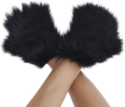 Schattige winterhandschoenen voor meisjes en vrouwen, pluche dierenmotieven, warme halfvinger mittens