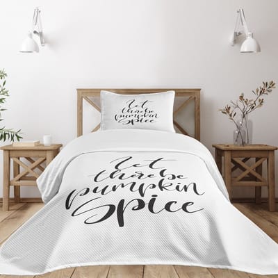 ABAKUHAUS Pompoensmaak Bedspreidset, Autumn Vibes Thema, Gewatteerde 2-delige dekbedset, voor eenpersoonsbedden 170 x 220 cm, antracietgrijs en wit