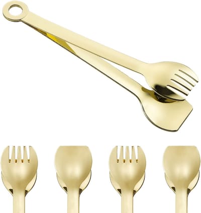 Set van 4 Gouden Mini Serveertangen - RVS Appetizer Tangen van 15,2 cm voor Feestjes en Barbecues