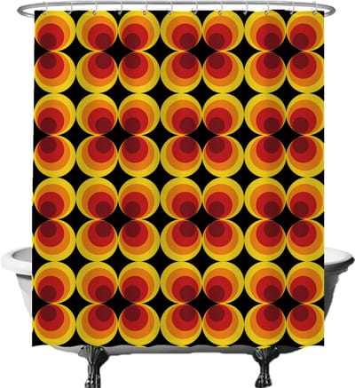 Ulticool Douchegordijn - Retro Vintage Flowers 60's 70's - 180 x 200 cm - met 12 Ringen Wit - semi Transparant - anti Schimmel - Oranje Geel