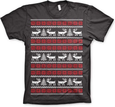 Heren Tshirt -L- Christmas Knit Pattern Grijs