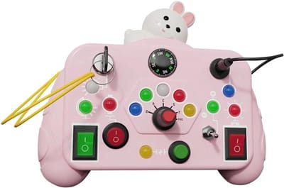 Montessori Speelgoed Drukbord met LED Lichtschakelaar - Educatief Speelbord voor Kinderen van 1-3 Jaar, Reis speelgoed voor Baby's en Sensomotorische Ontwikkeling (Roze)
