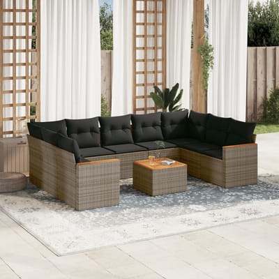 vidaXL - 10-delige - Loungeset - met - kussens - poly - rattan - grijs