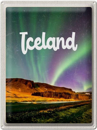 Blechschild Reise 30x40cm Iceland Retro Polarlicht Geschenk