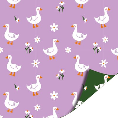 Het Inpakhuis - Cadeaupapier - Inpakpapier - Kadopapier - Gansjes - Baby - Geboorte - Kraamcadeau - Babyshower - Little Goose - Lila - Groen - 50cm x 3mtr