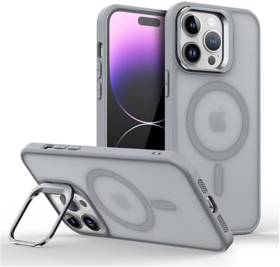Backcover Case Hoesje Compatibel met MagSafe Geschikt voor: iPhone 16 Pro - Ingebouwde Camera standaard - Schokbestendige beschermhoes - Grijs