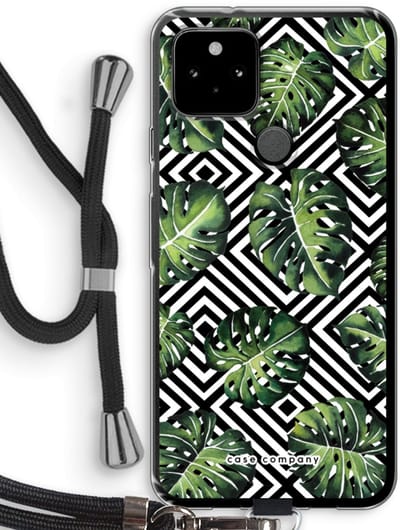Case Company® - Hoesje met koord geschikt voor Google Pixel 5 hoesje met Koord - Geometrische jungle - Telefoonhoesje met Zwart Koord - Bescherming aan alle Kanten en Over de Schermrand