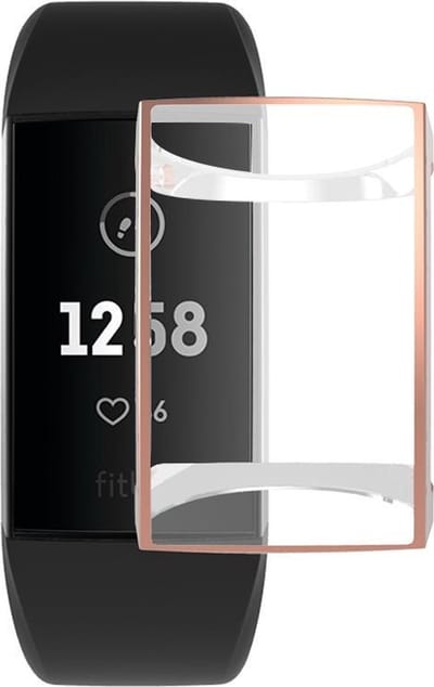 By Qubix - Geschikt voor fitbit Charge 3 &4 Case (volledig beschermd) - Rosegoud
