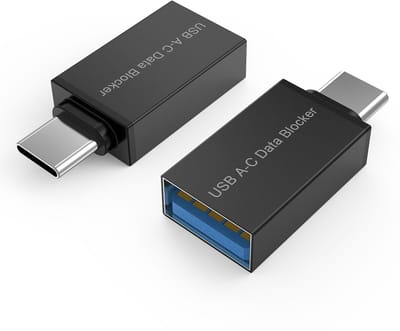 USB-C Data Blocker [2 Stuks] van MMOBIEL – USB-A naar USB-C Gegevensblokkering – Bescherming tegen Hackers, Virussen en Juice Jacking – Alleen voor Snel Opladen USB-C Adapter, Vielig opladen - Zwart