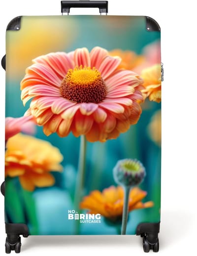 NoBoringSuitcases.com® - Koffer groot - Reiskoffer lichtgewicht - Kleurrijke gerbera bloemen - Rolkoffer met 4 wielen - Grote trolley XL - 98 liter bagage