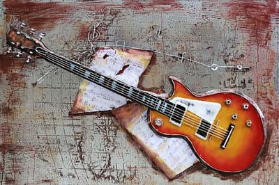 Clayre & Eef 3D Schilderijen metaal 100x75 cm Oranje Gitaar