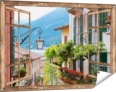 Gards Tuinposter Doorkijk Kleurijk Straatje in Italie - 120x80 cm - Tuindoek - Tuindecoratie - Wanddecoratie buiten - Tuinschilderij
