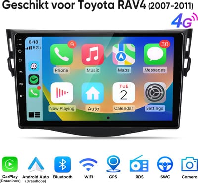 Junsun Android 15 Autoradio Geschikt Voor Toyota RAV4 2007-2011 - 6GB+128GB - Draadloze CarPlay Android Auto met bluetooth - GPS-Navigatiesystem - 9 Inch TouchScreen -WiFi - RDS - SWC - FM - 8Kern - 4G LTE