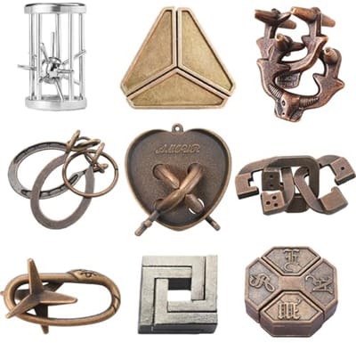 9 stuks metalen puzzelspellen - Geduldspellen en IQ-spelletjes voor kinderen en volwassenen