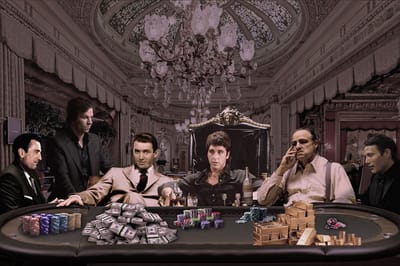Glasschilderij Mafia casino zwart/wit - 120x80cm