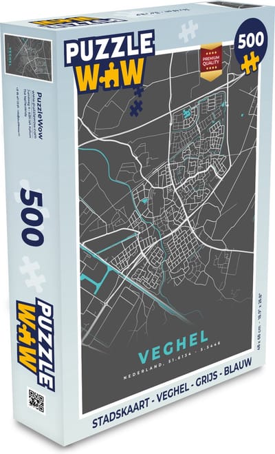 Puzzel Stadskaart - Veghel - Grijs - Blauw - Legpuzzel - Puzzel 500 stukjes - Plattegrond