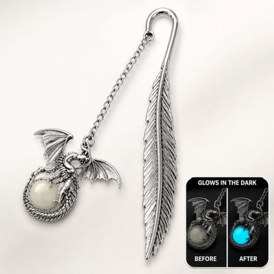Enluxe Magische Lichtgevende Boekenlegger – Metalen Veer met Draak Bedel Fantasy Wizards Heksen | Glow-in-the-Dark Cadeau voor Boekenliefhebbers