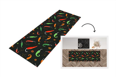 Keukenloper - Loper keuken - Peper - Patronen - Zaden - 150x50 cm - Keukenloper vinyl