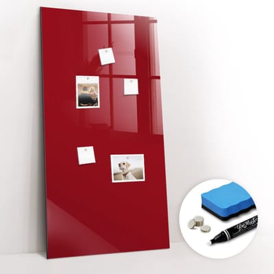 Tulup Whitebord - Kleur Rood Magneetbord - 60 cm x 120 cm - Memo Bord - Industrieel Wandbord - Magnet Board - Ideeënbord Thuiswerkplek - Inclusief Gratis Magneten & Marker & Spons - Magnetic Board - Magnetisch Bord Kind