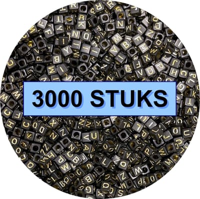 Fako Bijoux® - Letterkralen Vierkant Bulk - Letter Beads - Alfabet Kralen - Sieraden Maken - 3000 Stuks - Zwart/Goud
