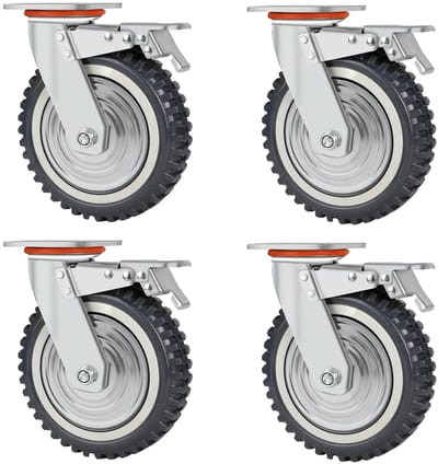 Dailygoods- Transportwielen 200 mm - Zwenkwielen set van 4 - Zwenkwielen met rem - Meubelwielen - Draagvermogen 2000 kg - Hoogwaardig polyurethaan