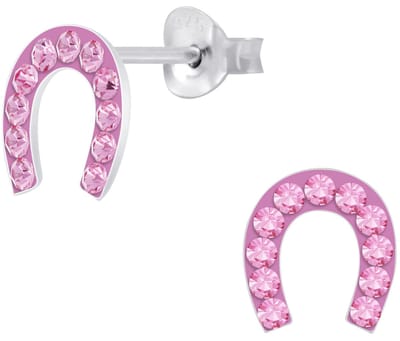 Joy|S - Zilveren hoefijzer oorbellen - kristal roze - 8 mm