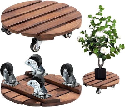 2x Plantenroller Hout met 360° Zwenkwielen - Heavy Duty Bloempot Onderzetter Binnen & Buiten