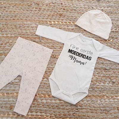 Set met baby romper tekst meisje cadeau mama fijne eerste moederdag mama licht roze 50-56