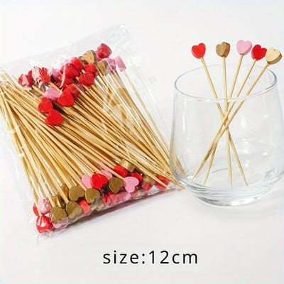 100 stuks/set Rode Hart Fruitstokjes Wegwerp Bamboestokjes Valentijnsdag Feestartikelen Bruiloft Vrijgezellenfeest Verjaardagsdecoratie 100pcs