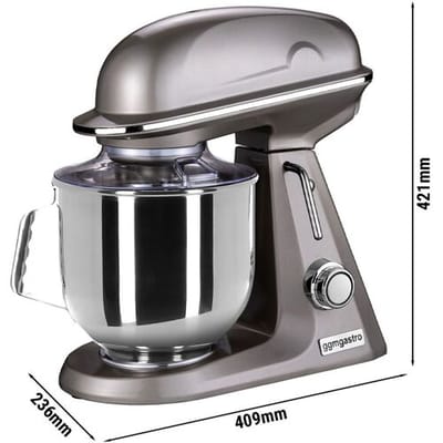 GGM Gastro Planetenrührmaschine - 7 Liter - 350 Watt - inkl. 3 Rühraufsätze & Spritzschutz - Graugold