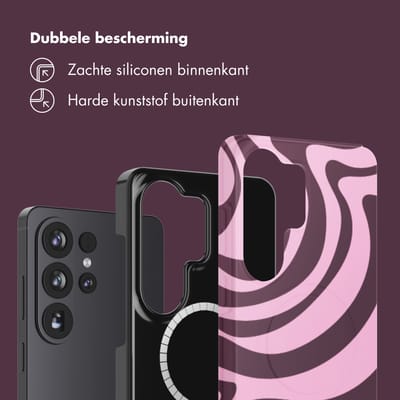 Selencia Hoesje - Geschikt voor Samsung Galaxy S26 Ultra - Backcover met Magnetische Ring - Wavy Swirl Pink Plum