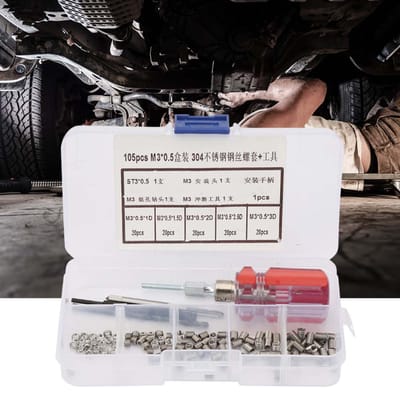 105 Stuks Set RVS Draadschroefhuls Draadreparatie Inzetstuk Kit Gereedschapsset(M3*0,5)