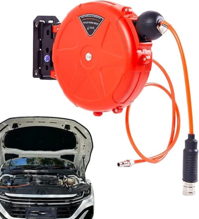 Luchtslanghaspel - Intrekbare slanghaspel - Werkplaats organiseren - 180° draaibaar - 10 meter - Rood