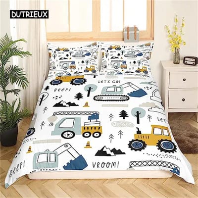 Dekbedovertrek Cartoon Graafmachine Tractor King Dekbedovertrek Cartoon Bouwtruck Beddengoedsets Voertuig voor Kinderkamer Decoratie US Full(200x230cm)