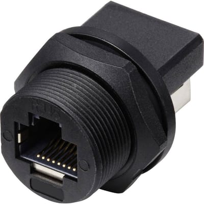 TRU COMPONENTS TC-E13T-FR6-PRF-180 RJ45-bus naar bus (180°), aan de achterkant gemonteerde bus IP67 (met schroefdraad)