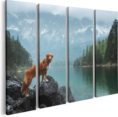 Artaza Canvas Schilderij Vierluik Retriever Hond Bij Het Water In De Bergen - 80x60 - Foto Op Canvas - Canvas Print