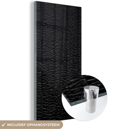 MuchoWow® Glasschilderij 60x120 cm - Schilderij acrylglas - Zwart - Design - Structuur - Lederlook - Foto op glas - Schilderijen