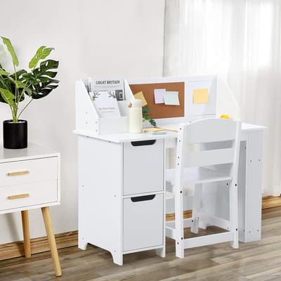 Kinderschreibtisch set met stoel - kinderbureau met opbergruimte, legplanken & prikbord - vanaf 3 jaar - wit