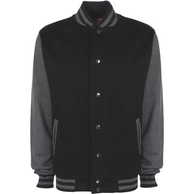 Varsity Jacket unisex merk FDM maat XS Zwart/Grijs