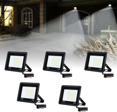 5x100W LED-schijnwerper voor buiten, 7000 lm superheldere LED-schijnwerper IP66 waterdicht, buitenspot voor magazijn, tuin, garage, tuin, koudwit