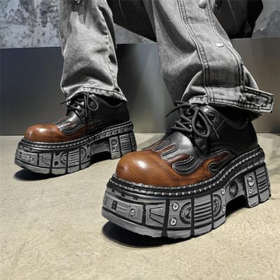 Dames Sneakers Nieuwe Punk Stijl Damesschoenen Gothic Enkel Rocklaarzen Vetersluiting Hakhoogte Plateauschoenen Vrouw Metalen Decor 43 gray