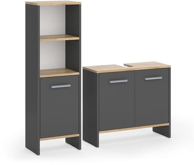 Vicco Badkamermeubelset Karli, Antraciet/Goudkleurig Eiken, 2-delig