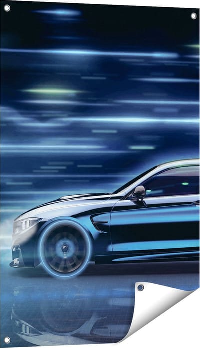 Gards Tuinposter Zwarte Sportwagen Auto - 60x90 cm - Tuindoek - Tuindecoratie - Wanddecoratie buiten - Tuinschilderij