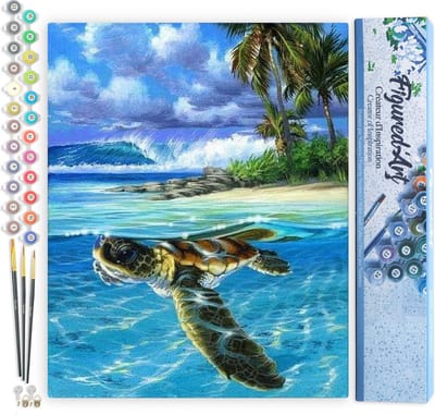 Figured'Art Schilderen op Nummer Volwassenen canvas Ontspannende schildpad - Handwerk acrylverf Kit DIY Compleet - 40x50cm zonder frame