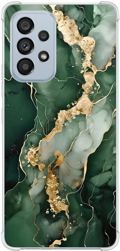 Shockproof hoesje - Geschikt voor Samsung Galaxy A53 - Marmer groen goud - Extra sterke case - TPU/polycarbonaat - Marmer - Groen, Goud, Transparant