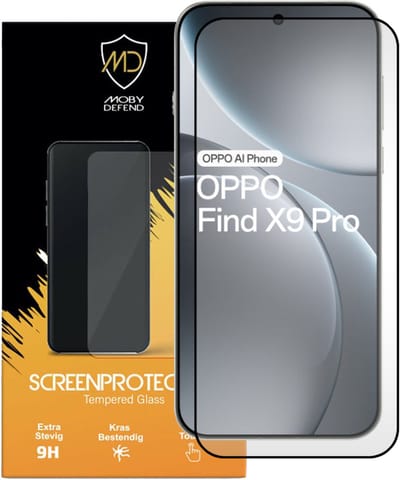 MobyDefend Screenprotector - Geschikt voor Oppo Find X9 Pro - Screensaver Met Zwarte Randen - Gehard Glas